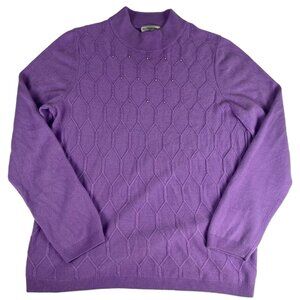 Allison Daley Beehive Knit Studded Pullover Sweater Women's Sz M Purple Crewneck